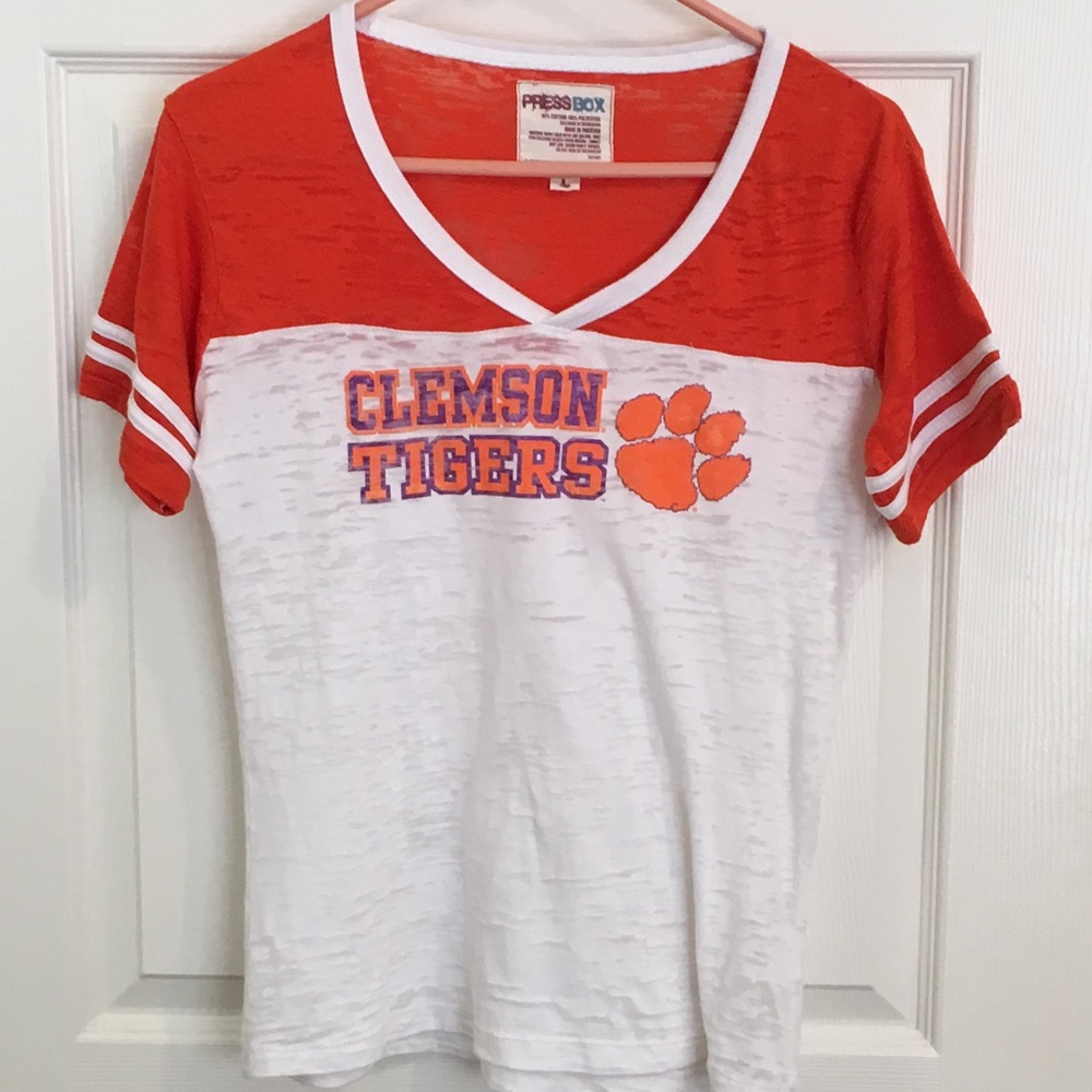 Clemson Tigers V Neck T Shirt Size L